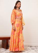 Chinnon Orange Party Wear Printed Readymade Indo Western